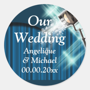 Sticker Rond Faire-part mariage Hollywood bleu