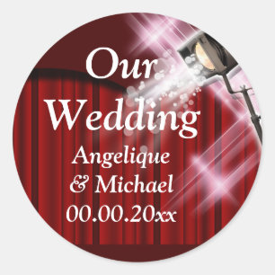 Sticker Rond Faire-part mariage Hollywood rouge