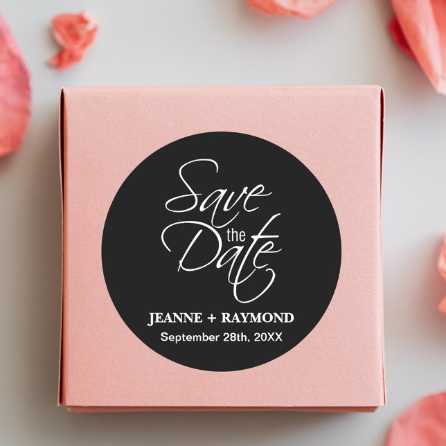 Sticker Rond Faire-part Mariage noir et blanc personnalisé (Créateur téléchargé)