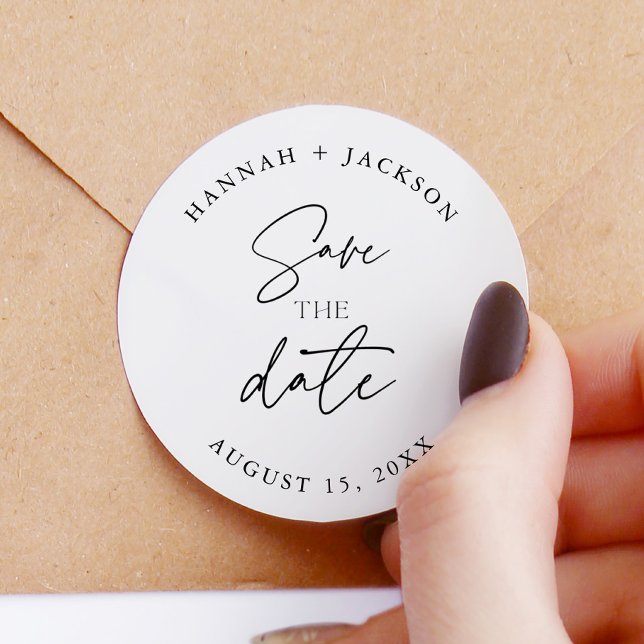 Sticker Rond Faire part moderne de mariage à la date d'enregist (Créateur téléchargé)