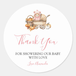 Sticker Rond Faire tomber en amour Ours fille rose Baby Shower