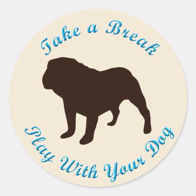 Sticker Rond Faire Une Pause (Bulldog) (Devant)