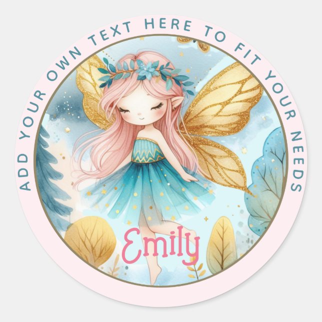 Sticker Rond Fairy Birthday Turquoise Gold Rose Princess Fairyt (Devant)