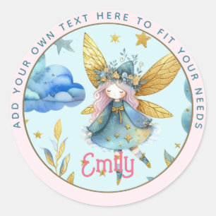 Sticker Rond Fairy Birthday Turquoise Gold Rose Princess Fairyt