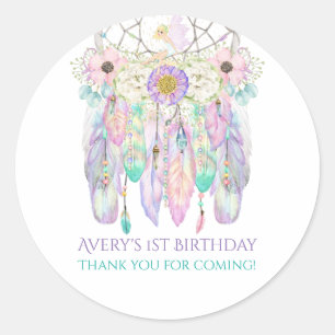 Sticker Rond Fairy Boho Dream Catcher Pastels Plumes