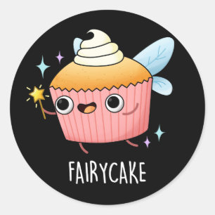 Sticker Rond Fairy Cake Funny Cupcake Pun Dark BG