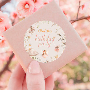 Sticker Rond Fairy Champagne Cottage Boho Aquarelle Anniversair