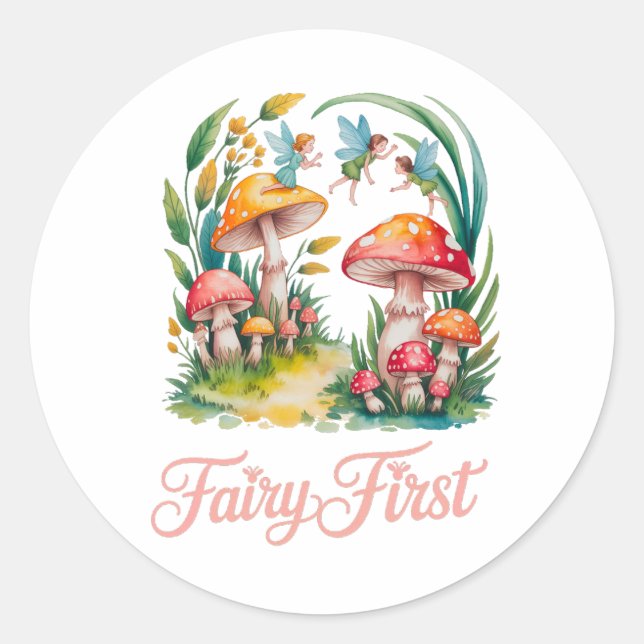 Sticker Rond Fairy First Girl Birthday Party (Devant)