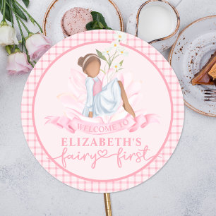 Sticker Rond Fairy First Girl's 1st Birthday Party Personnalisé