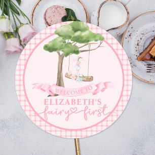 Sticker Rond Fairy First Girl's 1st Birthday Party Personnalisé