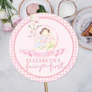 Sticker Rond Fairy First Girl's 1st Birthday Party Personnalisé