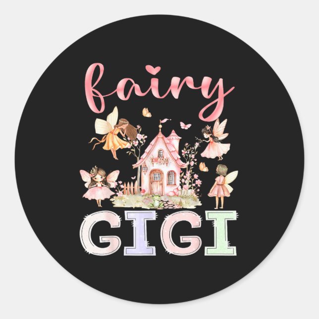 Sticker Rond Fairy Gigi Magical Floral Funny Birthday Girl Fair (Devant)