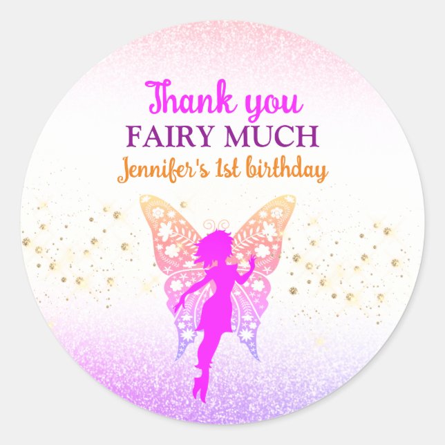 Sticker Rond Fairy Girl 1er anniversaire Merci (Devant)