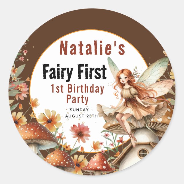 Sticker Rond Fairy Premier thème Fille 1er anniversaire fête (Devant)