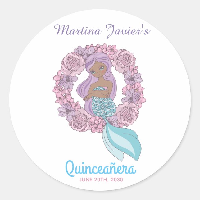Sticker Rond Fairy Tale Mermaid Quinceañera 15e anniversaire (Devant)