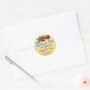 Sticker Rond Fairy Tale Rouge Rose Blue Gold Mariage