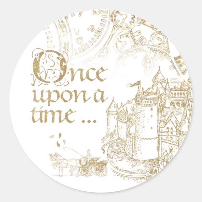Sticker Rond Fairy Tale Theme Castle Carriage Gold sur Blanc (Devant)