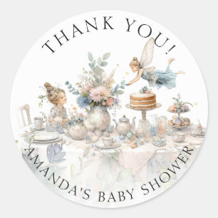 Sticker Rond Fairy Tea Party Floral Merci bébé fille douche