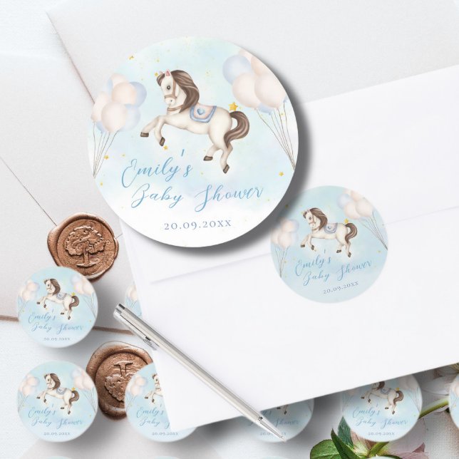 Sticker Rond Fairytale bébé Pony Blue ballon étoile Douche (Créateur téléchargé)