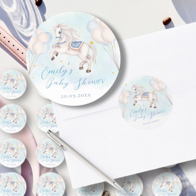 Sticker Rond Fairytale bébé Pony Blue ballon étoile Douche (Créateur téléchargé)