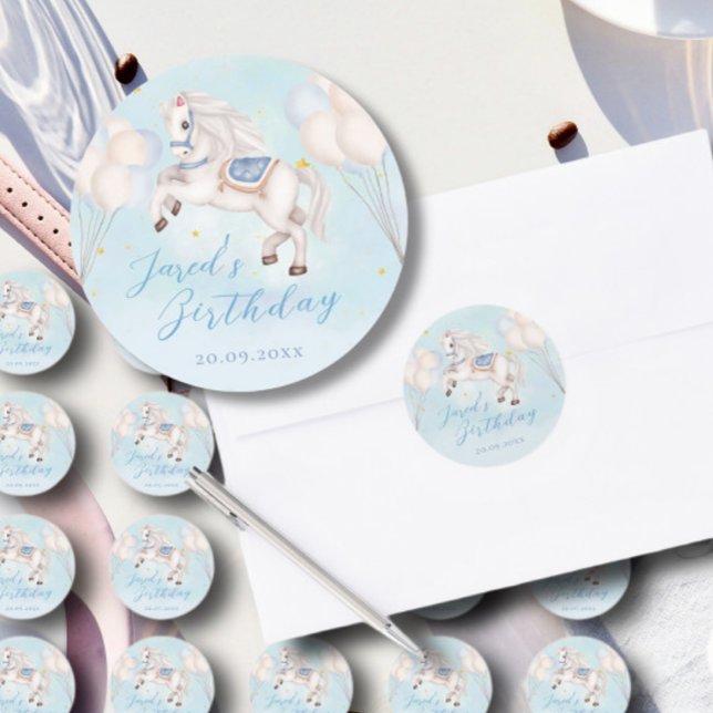 Sticker Rond Fairytale bébé Pony Blue ballons étoile Anniversai (Créateur téléchargé)