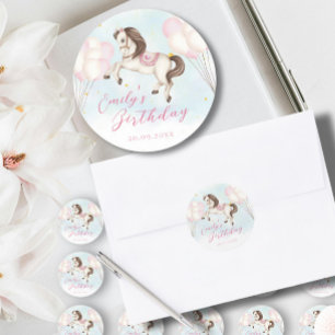 Sticker Rond Fairytale bébé Pony rose ballons étoile Anniversai