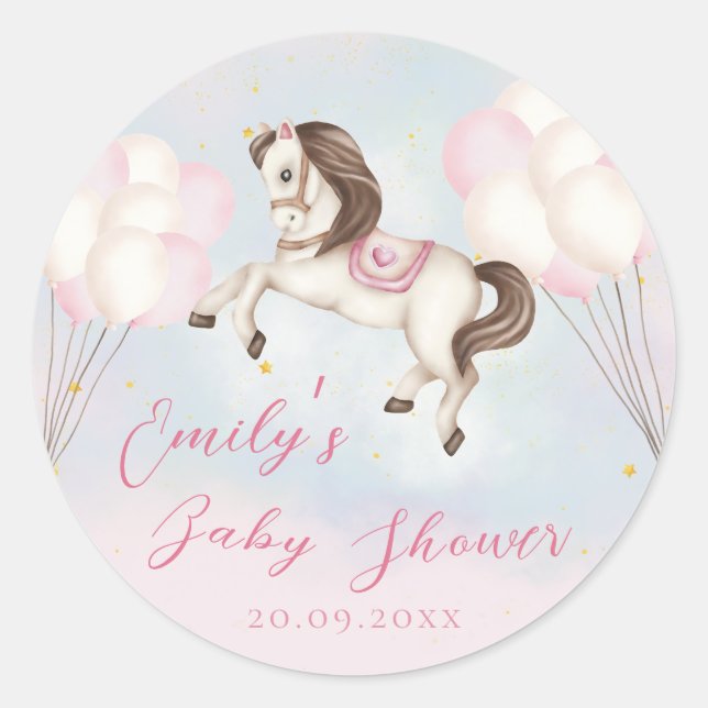 Sticker Rond Fairytale bébé Pony rose ballons étoiles Douche (Devant)