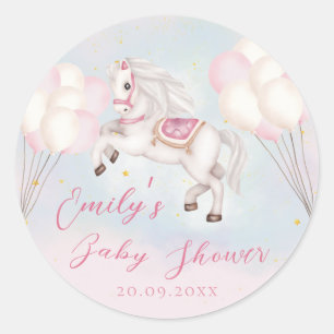 Sticker Rond Fairytale bébé Pony rose ballons étoiles Douche