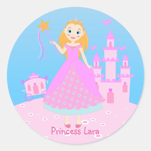 Sticker Rond Fairytale Princess à Pink Birthaday (Devant)