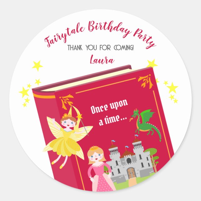 Sticker Rond Fairytale Stories Fille fête d'anniversaire (Devant)