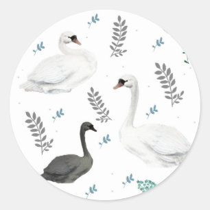 Sticker Rond Fairytale Swan Illustration Folk Botanical Motif