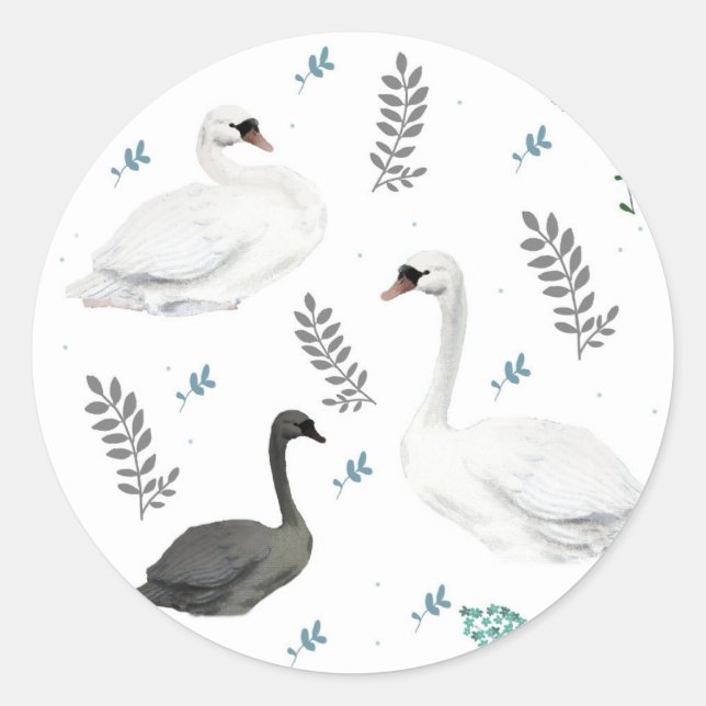 Sticker Rond Fairytale Swan Illustration Folk Botanical Motif (Devant)