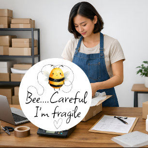 Sticker Rond Fais attention, je suis fragile Bee Emballage pour