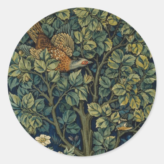 Sticker Rond Faisan d'arbre boisé William Morris (Devant)