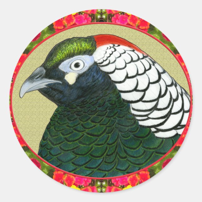 Sticker Rond Faisan et fleurs d'Amherst (Devant)