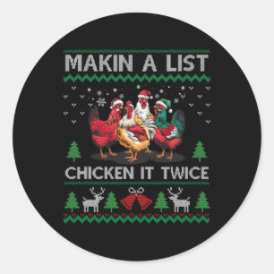 Sticker Rond Faisant une liste poulet ça deux fois drôle de Noë