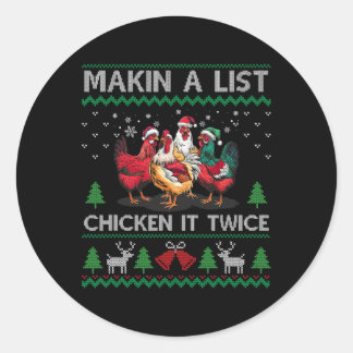 Sticker Rond Faisant une liste poulet ça deux fois drôle de Noë