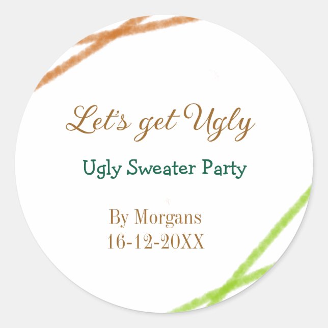 Sticker Rond Faisons de Noël un Partyorange de pull moche (Devant)