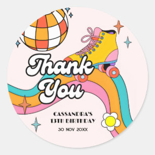 Sticker Rond Faisons du Roller Fête Rétro de Fille Anniversaire