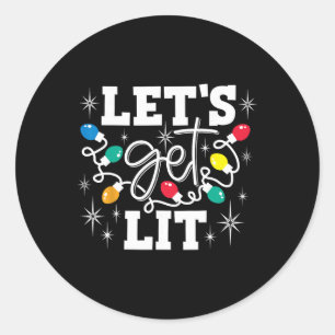 Sticker Rond Faisons la fête avec des lumières de Noël en forme