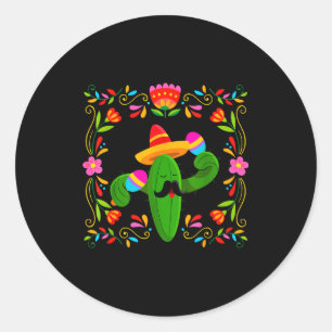 Sticker Rond Faisons la fête cinco de mayo avec cactus à guitar