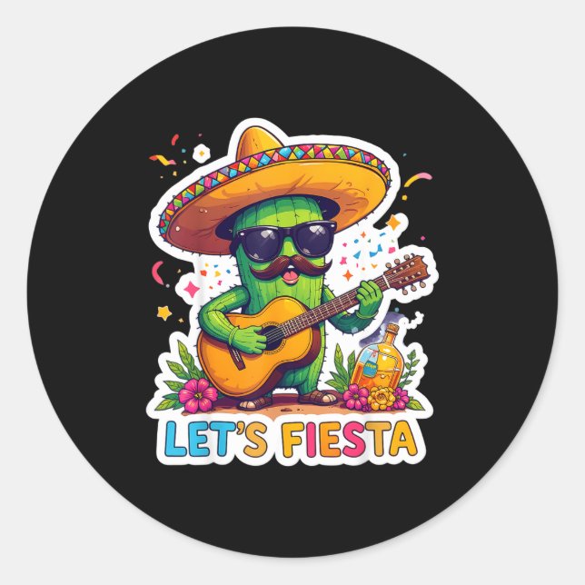 Sticker Rond Faisons la fête cinco de mayo drôle cactus mexicai (Devant)