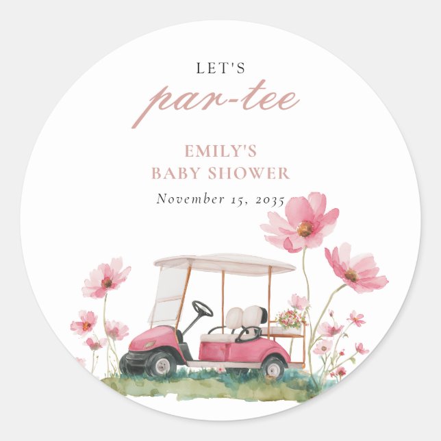 Sticker Rond Faisons la Fête de Golf Baby Shower (Devant)
