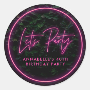 Sticker Rond Faisons la fête feuillage neon rose funky annivers
