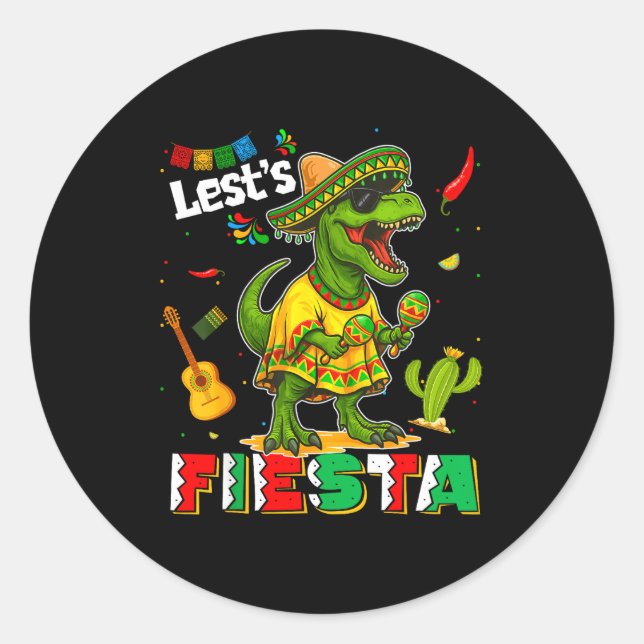 Sticker Rond Faisons la fête mexicaine dino trex cinco de mayo (Devant)