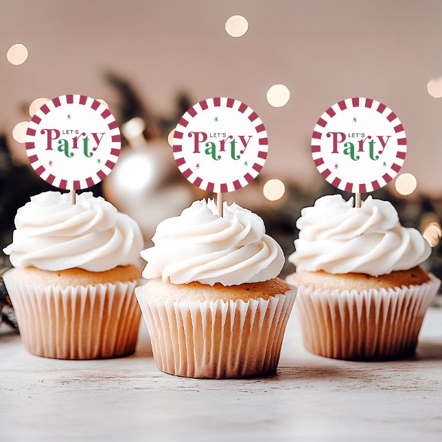 Sticker Rond Faisons la Fête Rétro Fantaisiste Rouge et Vert (Créateur téléchargé)