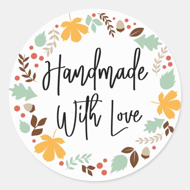Sticker Rond Fait à la main avec amour Automne  (Devant)