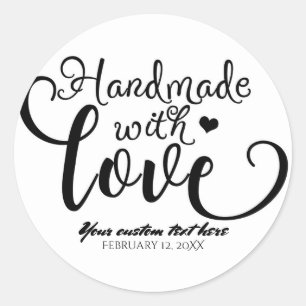 Sticker Rond Fait à la main avec amour Chic noir et blanc perso
