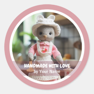 Sticker Rond Fait à la main avec amour Crochet souris cuisine