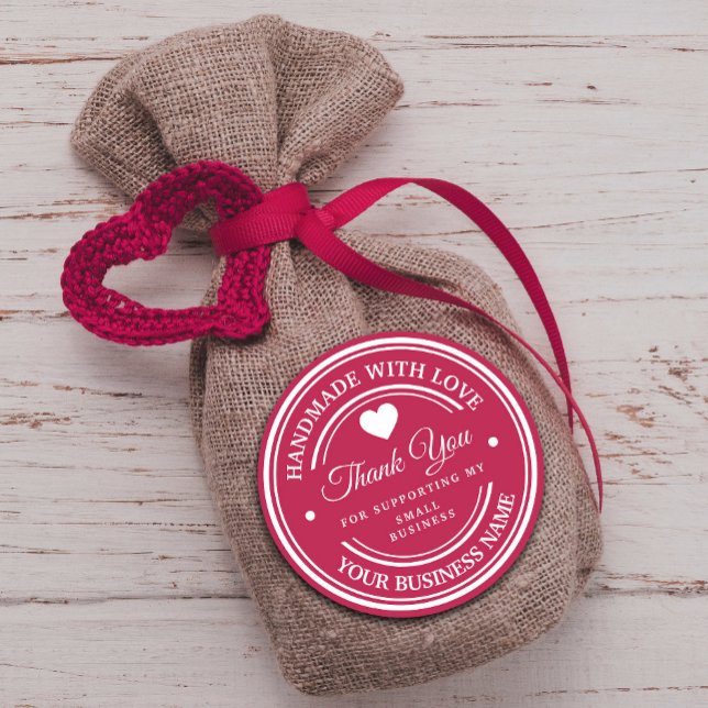 Sticker Rond Fait à la main avec amour | merci (Handmade with love | thank you classic round sticker #christmas #newyear #supportsticker #purchase)